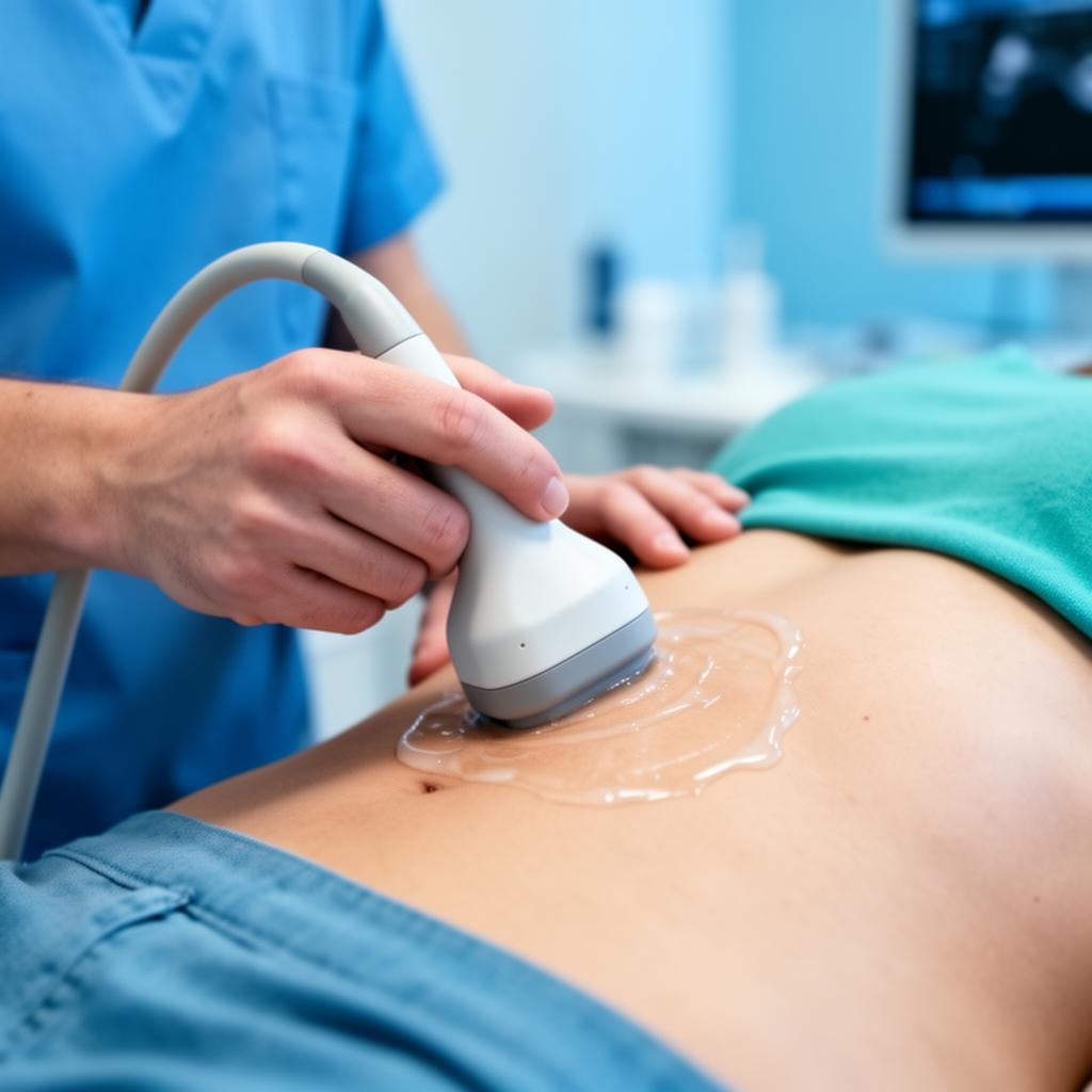 Trainee learning correct ultrasound probe positioning during a hands-on session