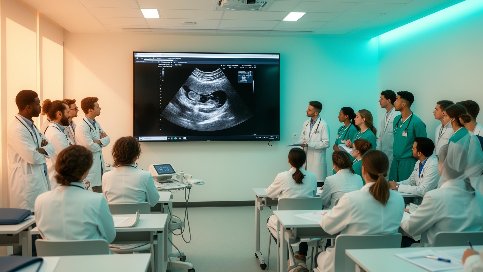 Doctors and medical students attending an ultrasound training masterclass